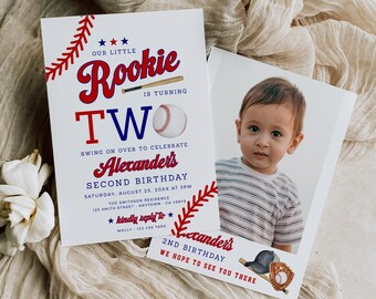 Baseball 2nd Birthday Invite Boy Second Birthday Invitation Baseball Printable Birthday Invite Photo, Baseball Party Editable Template 075-A