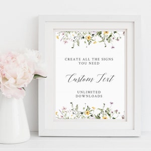 Cartello personalizzato modificabile con fiori selvatici, modello per baby shower con fiori selvatici, cartelli personalizzati illimitati stampabili, 3 dimensioni Scarica 064-W