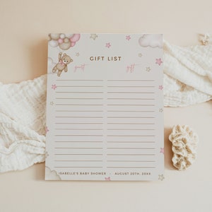 Bear Baby Shower Gift List Sheet We Can Bearly Wait Gift List Template Girl Baby Shower Gift Tracker Printable Teddy Bear Gift List 044-P