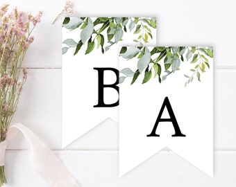 Greenery Editable Bunting, Leaves DIY Banner Template, Foliage Custom Banner, Botanical Printable Bunting Garland Instant Download 034-W