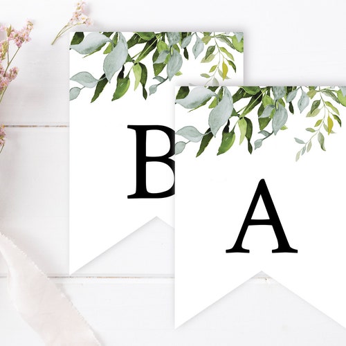 greenery editable bunting leaves diy banner template foliage etsy