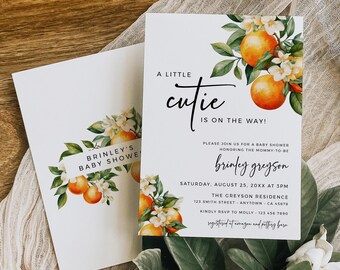 Little Cutie Baby Shower Invitation Template, Citrus Baby Shower Invite, Printable Oranges Baby Shower Invite, Clementine, Editable 084-A