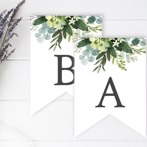 greenery editable bunting foliage diy banner template etsy