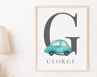 Vehicle Monogram Name Printable Nursery Art, Transport Monogram Nursery Decor, Truck Car Police Custom Wall Art, Boy  Decor, Download, 645-A