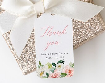 Blush Floral Editable Tag, Pink Greenery Favor Tag Template, Girl Baby Shower Tag, Personalised Printable Tag, Custom Instant Download 016-W