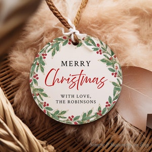 Printable Round Christmas Gift Tag Template, Christmas Label, Editable Holiday Gift Tag, Xmas Gift Label, Personalized Tag, Sticker, 202-A