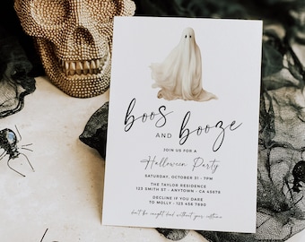 Halloween Costume Party Invitation Boos and Booze Costumes and Cocktails Party Invite for Adults, Printable Invite Editable Template, 078-A