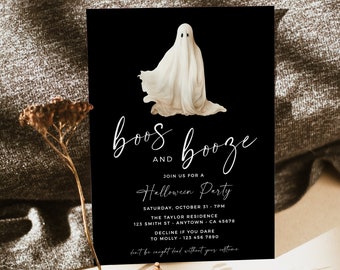 Boos and Booze Halloween Costume Party Invitation Costumes and Cocktails Party Invite for Adults, Printable Invite Editable Template, 078-B