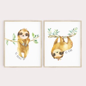 Printable Sloth Quotes Nursery Art, Be Kind Happy, Sloth Foliage Girl ...