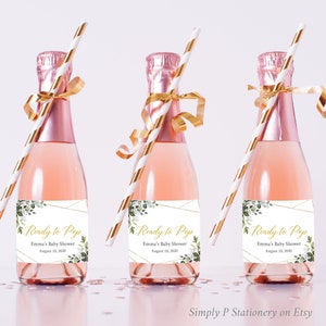 Etichette per bottiglie di champagne mini modificabili geometriche oro fogliame, etichetta per bottiglie di vino mini pronta per l'uso, modello stampabile download immediato 013-W