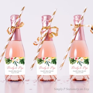 Etichette per bottiglie di champagne mini modificabili tropicali, modello di etichette per bottiglie di vino mini floreali pronte per essere stampate, download immediato stampabile 048-W