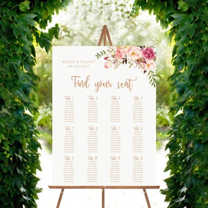 Rose Gold Pink Editable Seating Chart Printable Table Plan Template Baby Bridal Shower Wedding 18 x 24 24 x 36 A1 A2 Instant Download 025-RG