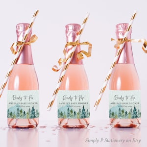 Etichette per bottiglie di champagne Mini modificabili nel bosco, foresta rustica pronta a scoppiare Mini etichette per bottiglie di vino modello stampabile Download immediato 049-W