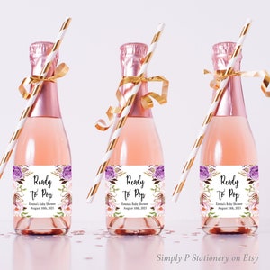 Etichette per bottiglie di champagne mini pronte per essere pop modificabili floreali viola, etichette per bottiglie di vino mini Boho, modello, download immediato stampabile 030-W