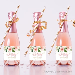Etichette per bottiglie di champagne mini modificabili con glitter oro rosa, etichette per bottiglie di vino mini pronte per l'uso, modello, download immediato stampabile 009-W
