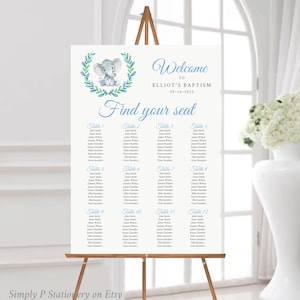 Blue Elephant Editable Seating Chart, Printable Table Plan Template, Boy Baby Shower Baptism, 18 x 24 24 x 36 A1 A2, Instant Download, 054-B
