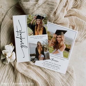 Modern Graduation Party Invitation, Minimal Graduation Invite, Senior Graduation Announcement, Multiple Photos, Editable Template, 001-W