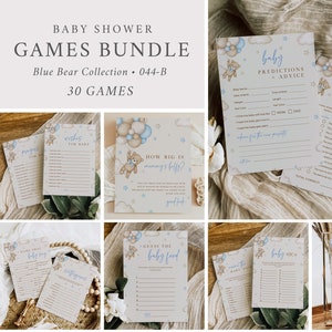 Bear Baby Games Pack Boy We Can Bearly Wait Baby Shower Games Bundle Boy Baby Shower Games Printable Game Template Editable Game Blue 044-B