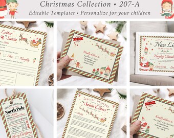 Santa Letter Kit Editable, Letter to Santa Bundle, Letter From Santa Template Pack, Nice List Certificate Tags Printable Inst Download 207-A