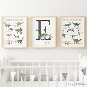 Dinosaur Monogram Boy's Room Art, Dinosaur Chart, Nursery Name Art, Dino Initial Wall Art T Rex Prints Tyrannosaurus Set of 3 Download 641-A