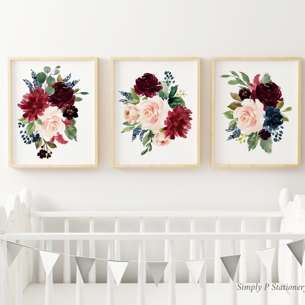 Navy Blue Burgundy Wall Art Etsy