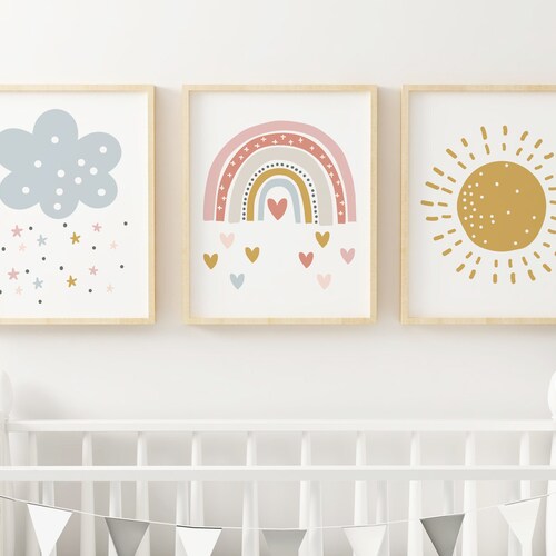 Set of 3 Rainbow Prints Pastel Rainbow Nursery Art Rainbow - Etsy