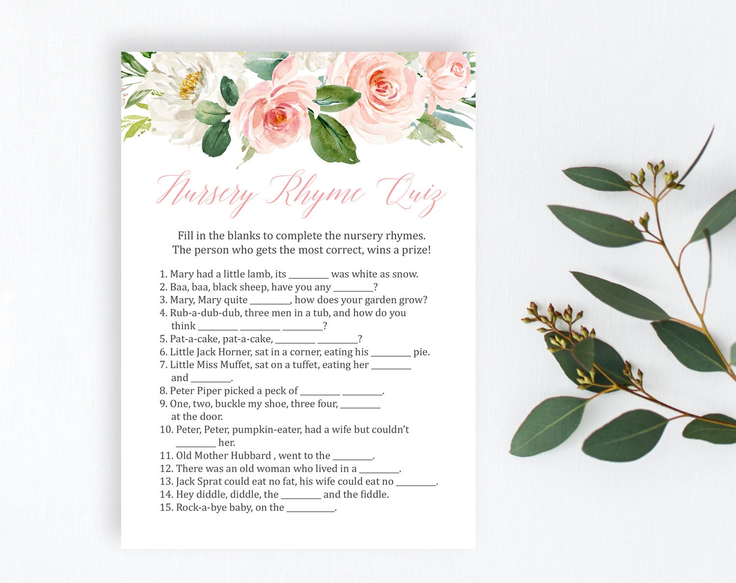 Blush Floral Nursery Rhyme Printable Game Boho Floral Nursery - Etsy
