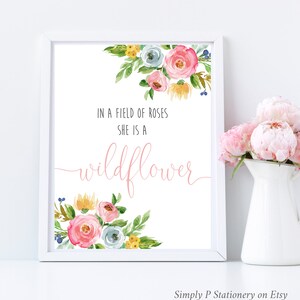 She is a Wildflower Floral Printable Nursery Art Pink Green - Etsy
