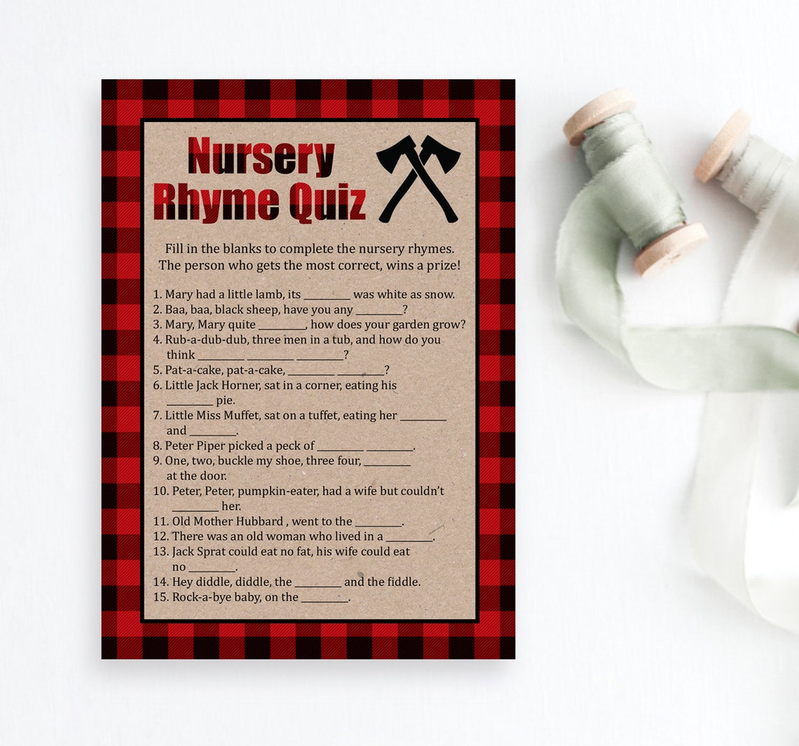 Lumberjack Nursery Rhyme Printable Game Red Buffalo Plaid Etsy