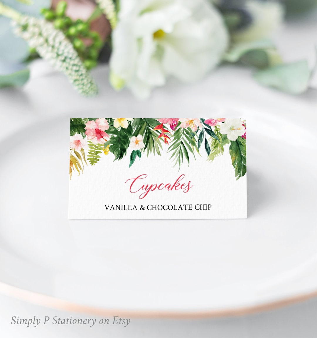 Spring Buffet Labels Tropical Floral Editable Buffet Labels, Pink Hibiscus Greenery Food ...