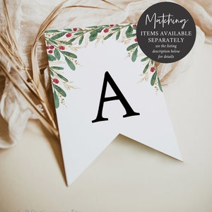 May include: White banner flag with a large black letter "A". The top edge is decorated with green leaves, red berries, and gold accents. A black circle with white text reads "Matching Items Available Separately".