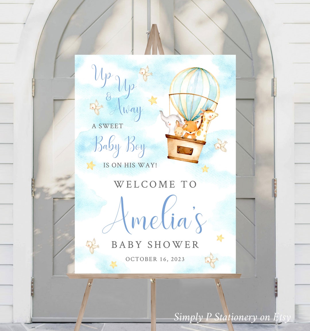Hot Air Balloon Editable Baby Shower Welcome Sign, Animals Sign ...