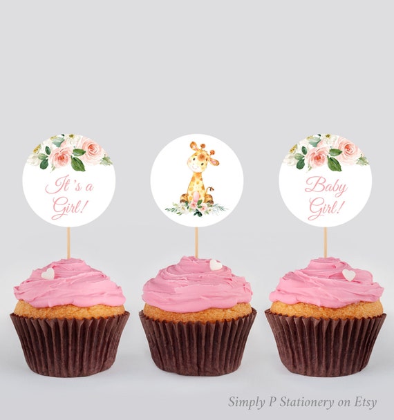 Pink Floral Giraffe Editable Cupcake Toppers Blush Printable - Etsy