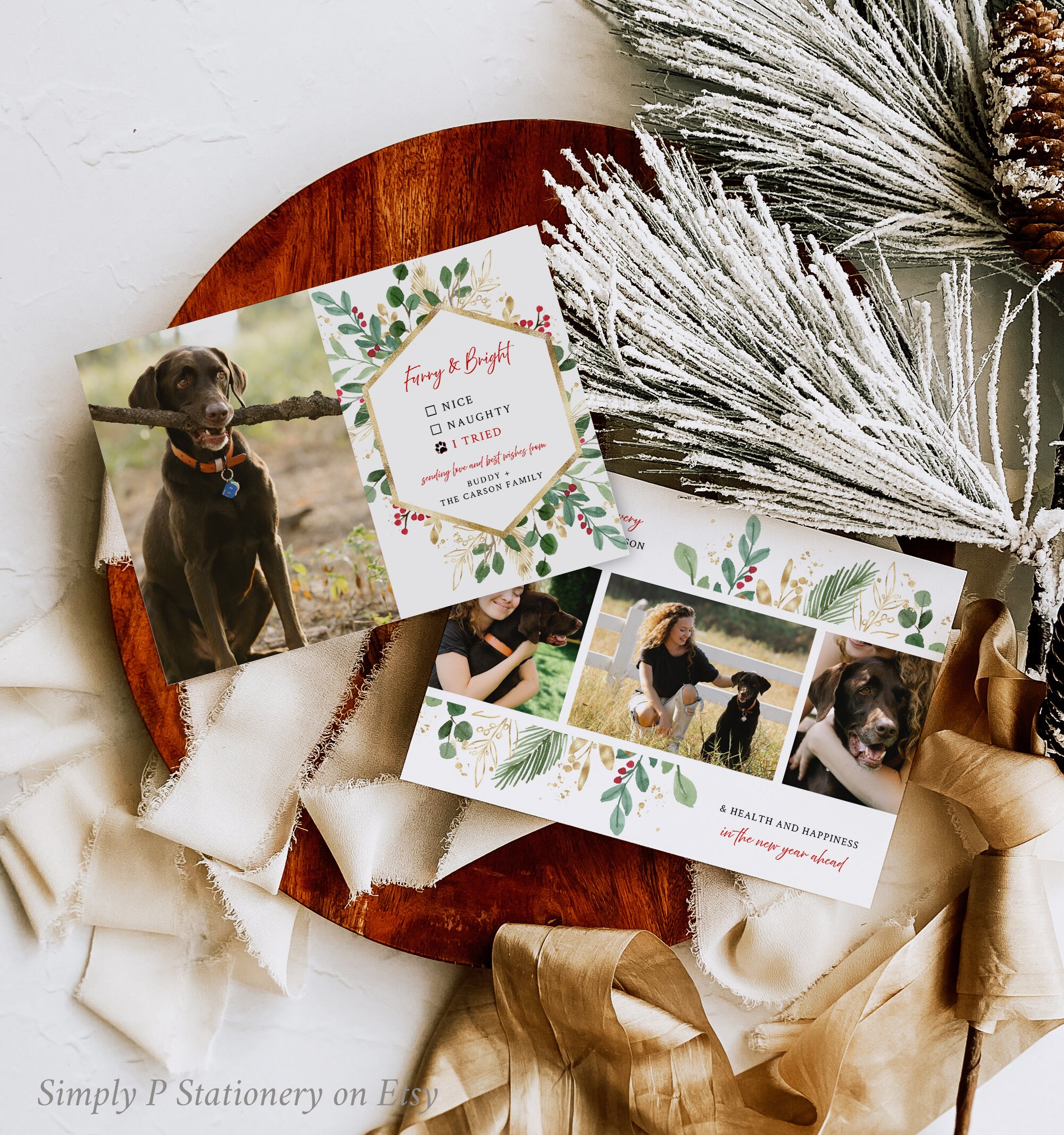 Editable Dog Christmas Card Template With Photo, Pet Holiday Card With ...