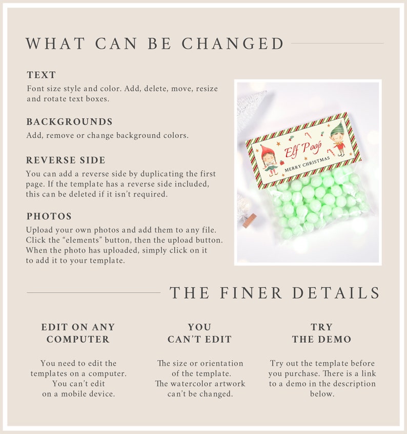 Editable Elf Poop Bag Topper Printable Treat Bag Topper Etsy