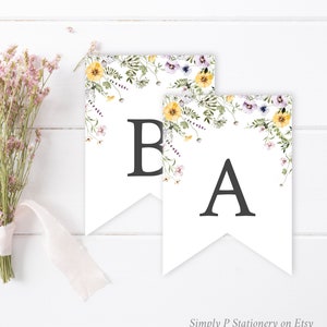 Wildflower Editable Bunting, Wild Flower Greenery Floral DIY Banner Template, Girl Custom Printable Garland, Templett Instant Download 064-W