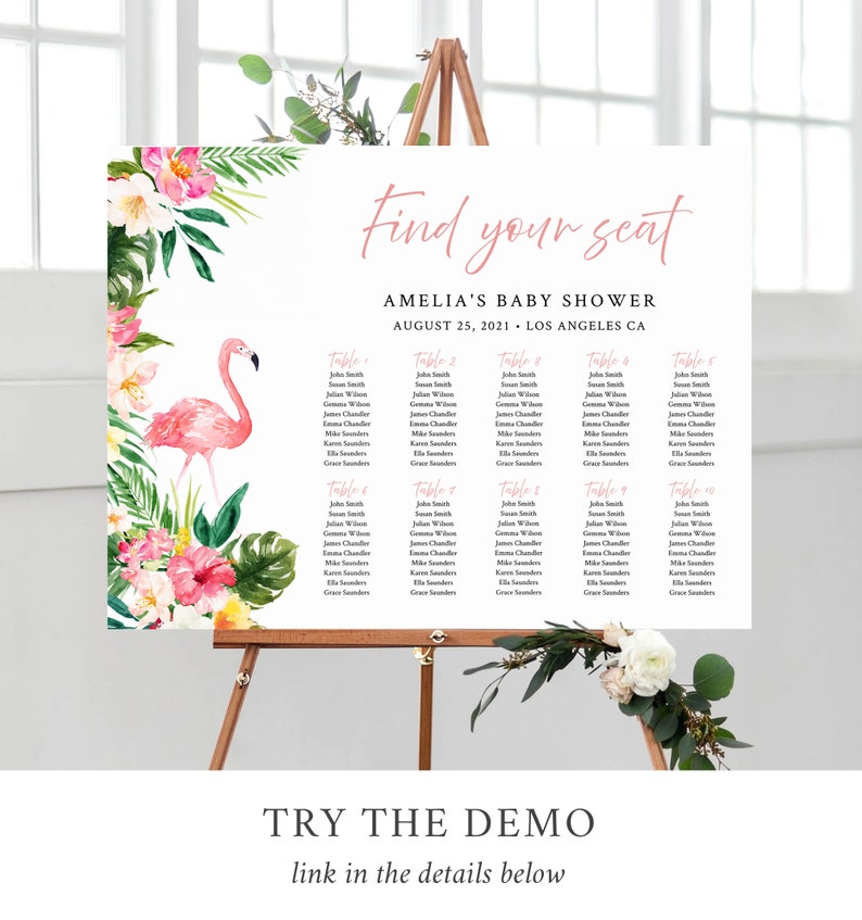 Flamingo Editable Seating Chart Printable Tropical Table Plan Etsy