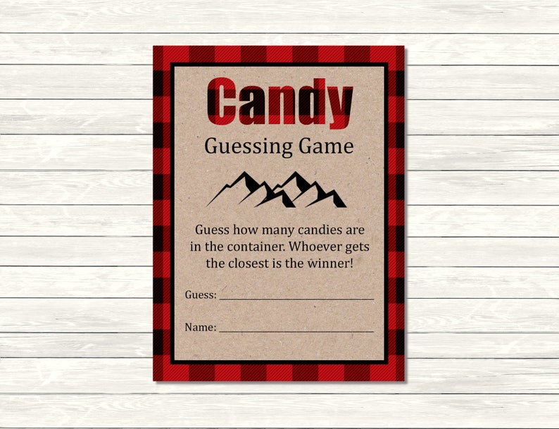 Lumberjack Printable Candy Guessing Game Red Buffalo Plaid Etsy