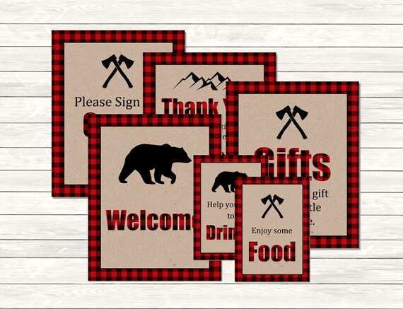 Lumberjack Baby Shower Printable Signs Red Buffalo Plaid | Etsy