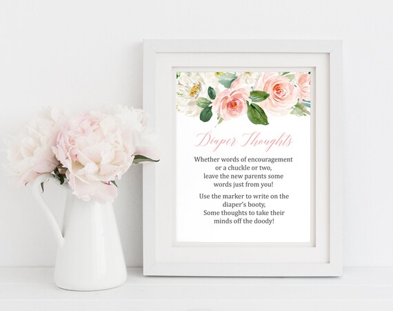 Blush Floral Diaper Thoughts Game Printable Pink Floral Diaper Thoughts Activity Instant Download 016-W Boho Floral Write on Diaper Game