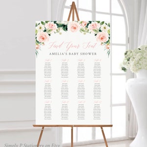 Blush roze bewerkbare zitplaatsen grafiek, afdrukbare plattegrond sjabloon, baby vrijgezellenfeest bruiloft, 18 x 24 24 x 36 A1 A2, direct downloaden, 016-W