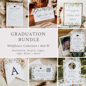 Girl&#39;s Graduation Party Bundle, Wildflower Graduation Invite Set, Grad Welcome Sign Template Editable Grad Party Decor Grad Party Pack 064-W