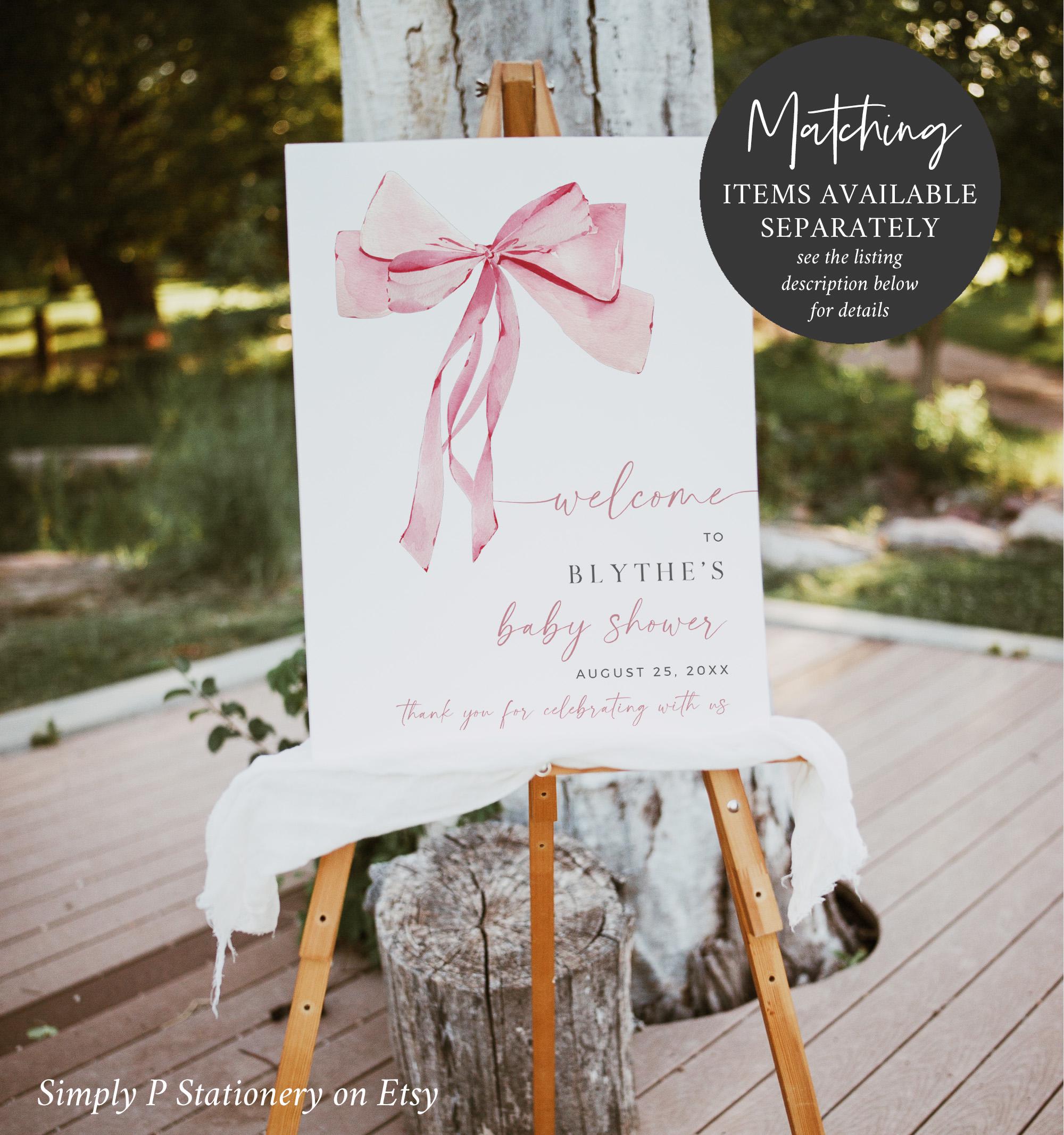 Pink Bow Baby Shower Custom Sign Girl Baby Shower Sign, Blush Ribbon ...