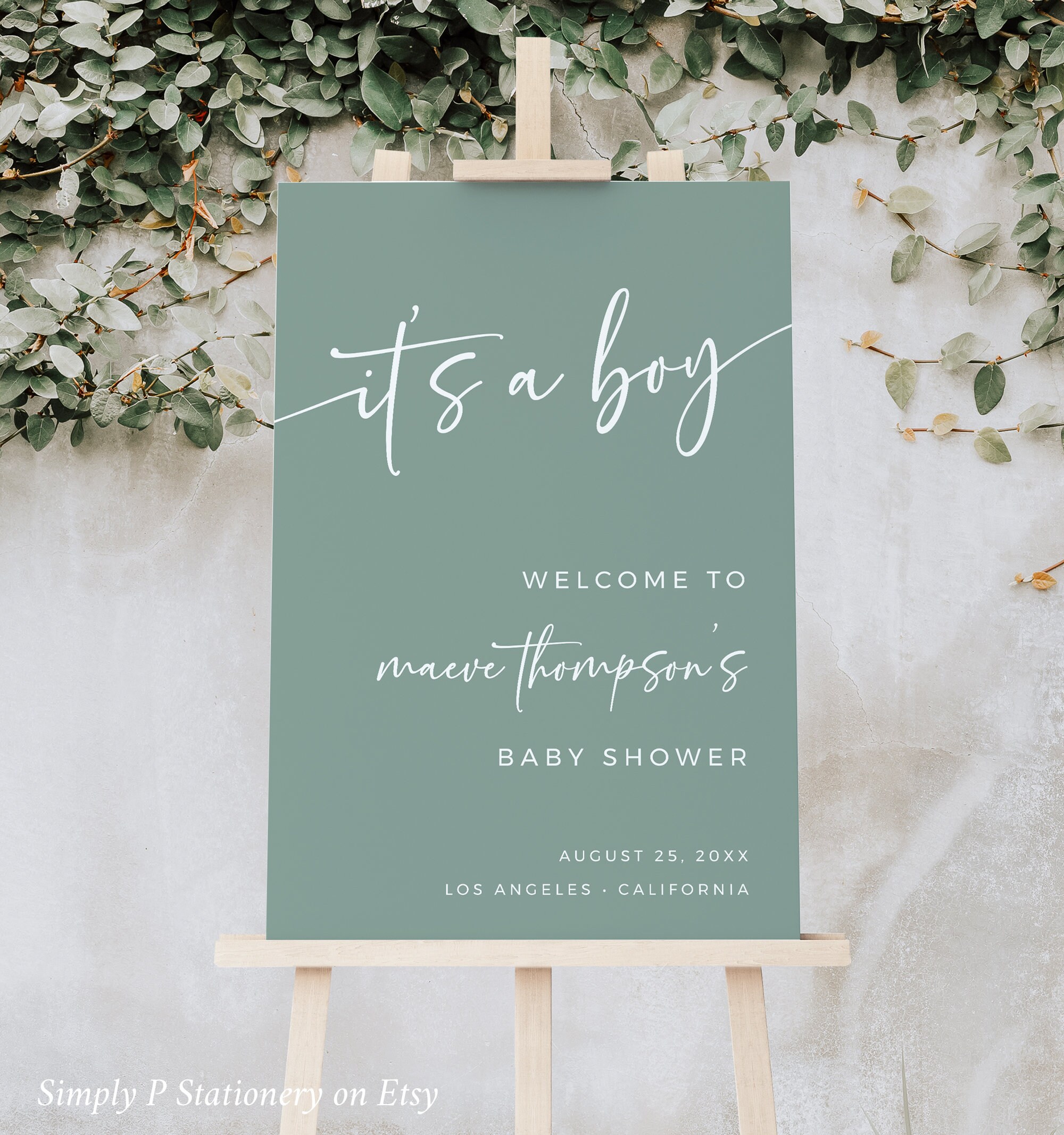 Boy Baby Shower Welcome Sign Sage Green Welcome Sign Boy, Modern ...