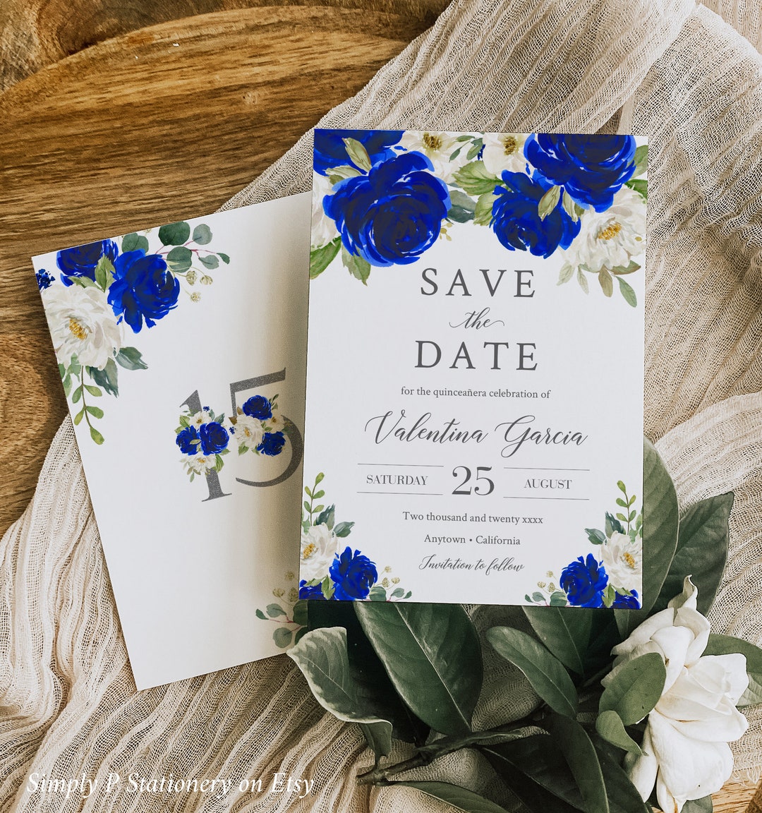 Quinceanera Save the Date Quince Save the Date Template, Royal Blue