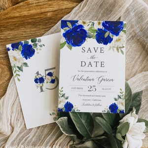 Quinceanera Save the Date Quince Save the Date Template, Royal Blue Silver 15 Save the Date Quinceanera, XV Save the Date, Editable, 071-W