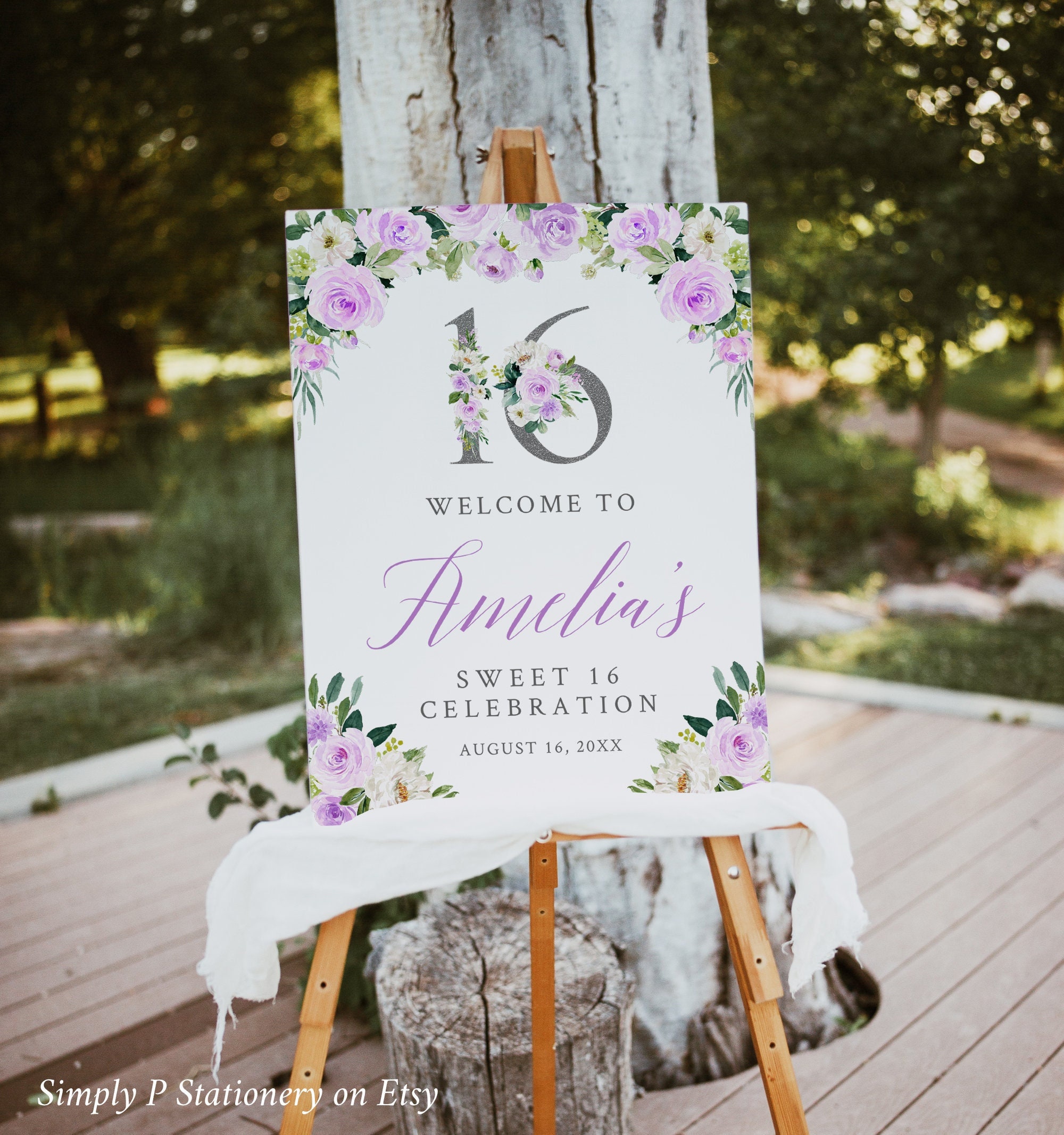 Sweet 16 Welcome Sign Sweet Sixteen Welcome Poster, Lilac Sweet 16