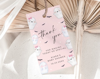 A Little Boo is Almost Due Baby Shower Favor Tag Girl Ghost Baby Shower Thank You Tag, Printable Halloween Tag Editable Label Template 076-A