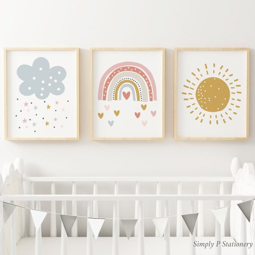 Set of 3 Sun Rainbow Cloud Prints Rainbow Print Nursery - Etsy