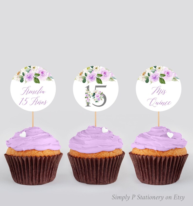 Lilac Silver Editable Quince Cupcake Toppers Purple Floral Etsy